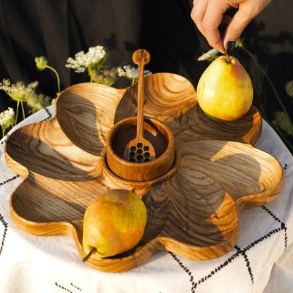 Appetizer Plate for Summer Picnics and BBQ, Rustic Snack Wooden Dish with Sections and Dip Bowl, Outdoor Charcuterie Serving Tray Gift