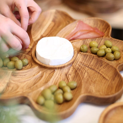 Appetizer Plate for Summer Picnics and BBQ, Rustic Snack Wooden Dish with Sections and Dip Bowl, Outdoor Charcuterie Serving Tray Gift
